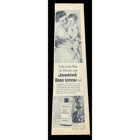 Johnson & Johnson Baby Lotion Vintage Print Ad 1954 Lucky Baby - Picture 1 of 4